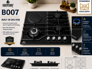 0733e7c5-fbbe-452e-9be2-7fa651c7382b B007
Built in Gas hob
Harmony 3 burner & one electric ignition with BS plug 8mm real thickness tempered glass With additional pan support and ignition with AC
60cm