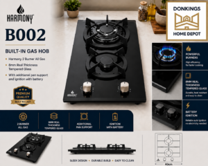 B002 Harmony 2 Burner Gas

Built-in Gas hob
Harmony 2 burner all gas
8mm real thickness tempered glass
With additional pan support and ignition with battery
40cm