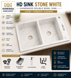 Handmade Stone white Sink double bowl only