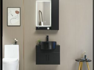 Luxury Black Floating Cabinet Basin Set — Mirror Included (Modern Flat-Edge Design)