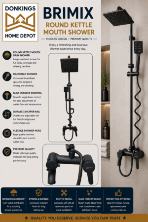 Brimix Round Kettle Mouth Shower Black