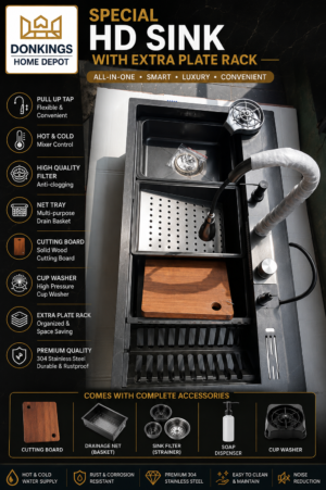 Special Sink with Plate Rack – Black & Gold Options