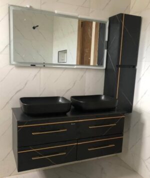 Black Floating Cabinet Basin Set with Mirror — Clean Minimalist Style