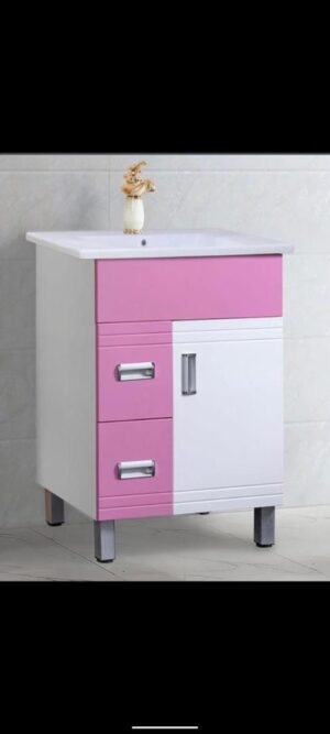 Pink & White Cabinet Basin — 60cm Soft Luxury Design