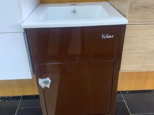 40cm Brown Standing Cabinet Basin — Compact Wood Finish
