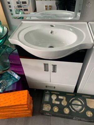 60cm Black & White Cabinet with Round Basin — Elegant Classic Combo