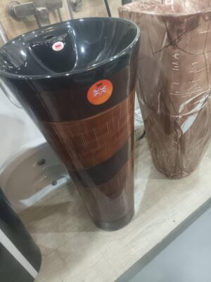 Black & Brown Pedestal Basin – Triple Stripe Design
