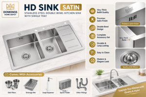 Hand made Sink Satin – Double Bowl with Single Tray