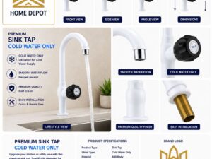 🤍 Premium Sink Tap – White | Cold Water On