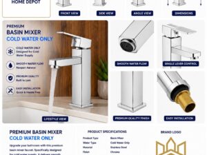 ✨ Premium Square Basin Mixer – Chrome | Cold Water Only