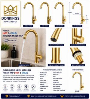 img_8630 Gold Long Neck Kitchen Mixer Tap (Hot & Cold)