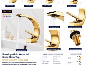 Gold Waterfall Basin Mixer Tap – DM 1701