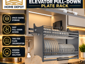 Donkings 80cm Elevator Pull-Down Plate Rack – Two-Tier Kitchen Cabinet Organizer