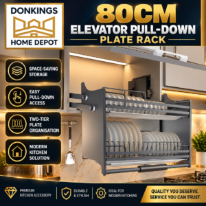 425eb042-355b-4e50-98d7-8cfdabc64a9a Donkings 80cm Elevator Pull-Down Plate Rack – Two-Tier Kitchen Cabinet Organizer