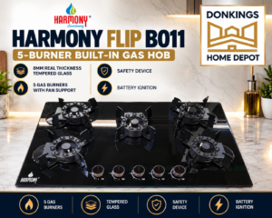 B011 – Harmony Flip 5 Burner All Gas Built-In Hob with 8mm Tempered Glass