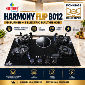 B012 – Harmony Flip 4 Burner Gas + 1 Electric Built-In Hob (8mm Tempered Glass)