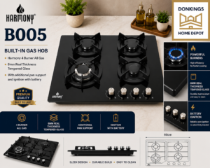 B005 – Harmony 4 Burner Built-In Gas Hob

Upgrade your kitchen with the Harmony B005 4 Burner Built-In Gas Hob, designed for efficient cooking, durability, and a stylish modern kitchen appearance.