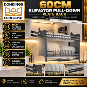 a0b5eecb-3d98-49c7-84cf-058f163584ac Donkings 60cm Elevator Pull-Down Plate Rack – Two-Tier Kitchen Cabinet Organizer